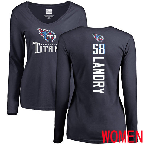 Tennessee Titans Navy Blue Women Harold Landry Backer NFL Football #58 Long Sleeve T Shirt->women nfl jersey->Women Jersey
